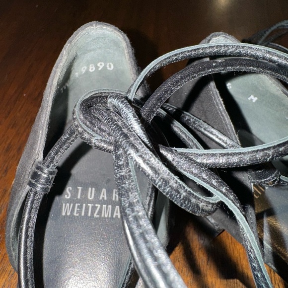 Stuart Weitzman Black Suede Lace Up Flats Size 4 - Picture 2 of 4